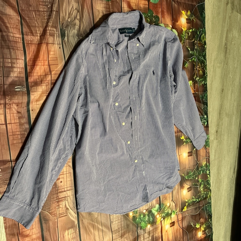 Ralph Lauren Navy and White Micro-Check Button-Down Shirt